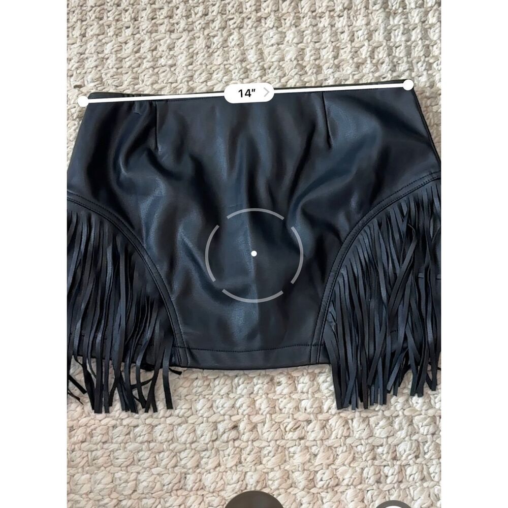 NWT Superdown Black Faux Leather Fringe Mini Skirt Zip Front Western Y2K, Small - Picture 7 of 7